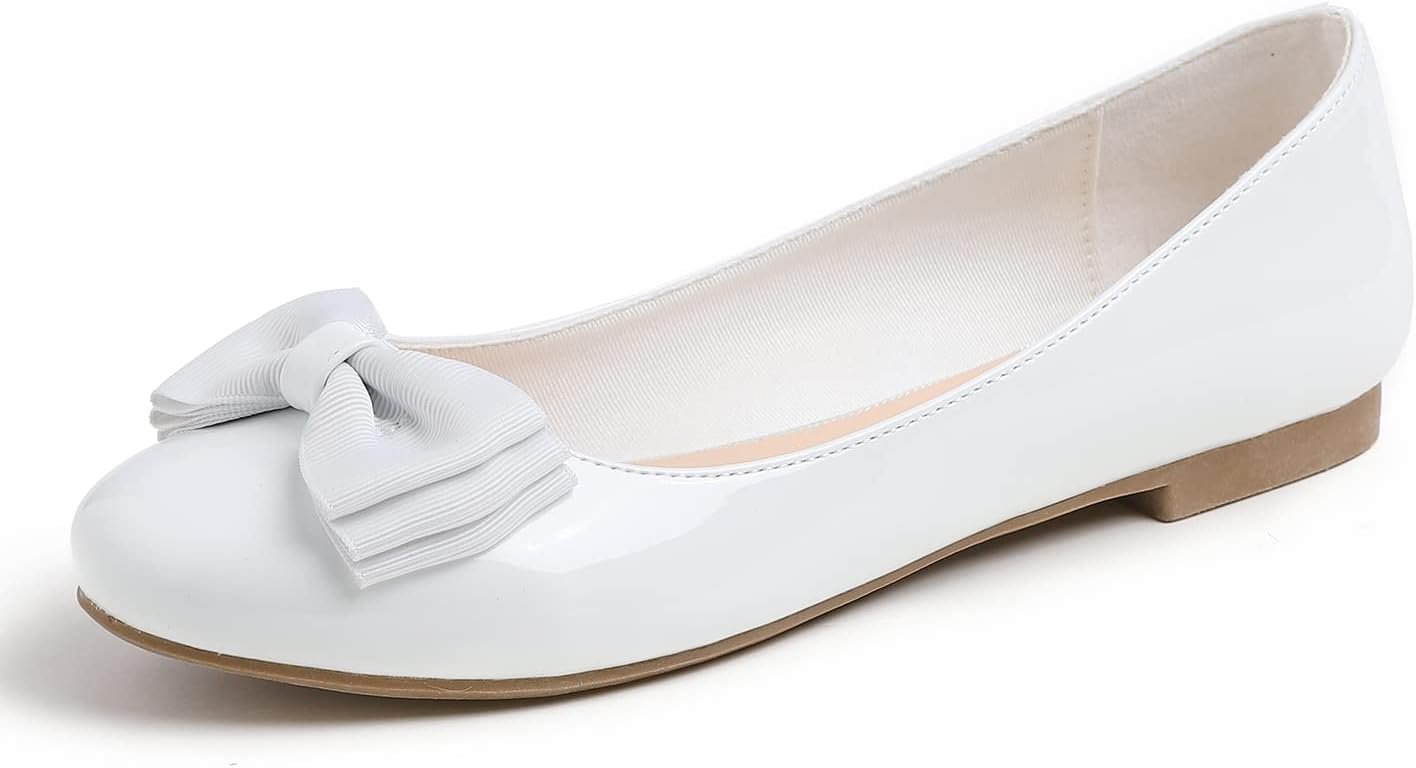 Women's Round Toe Cute Bow Trim Ballet Flats