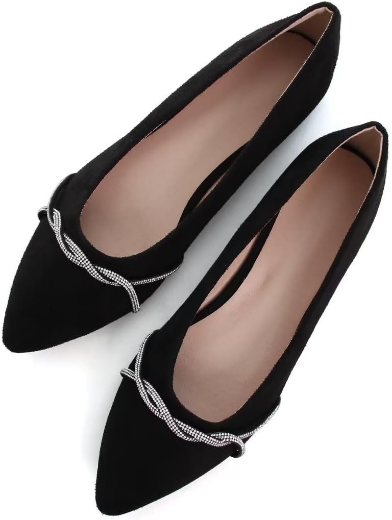 Womens Casual Flats Fashion Chain Pointed Toe Ballet Flats Rhinestone Flats Comfort Slip On Dress Shoes