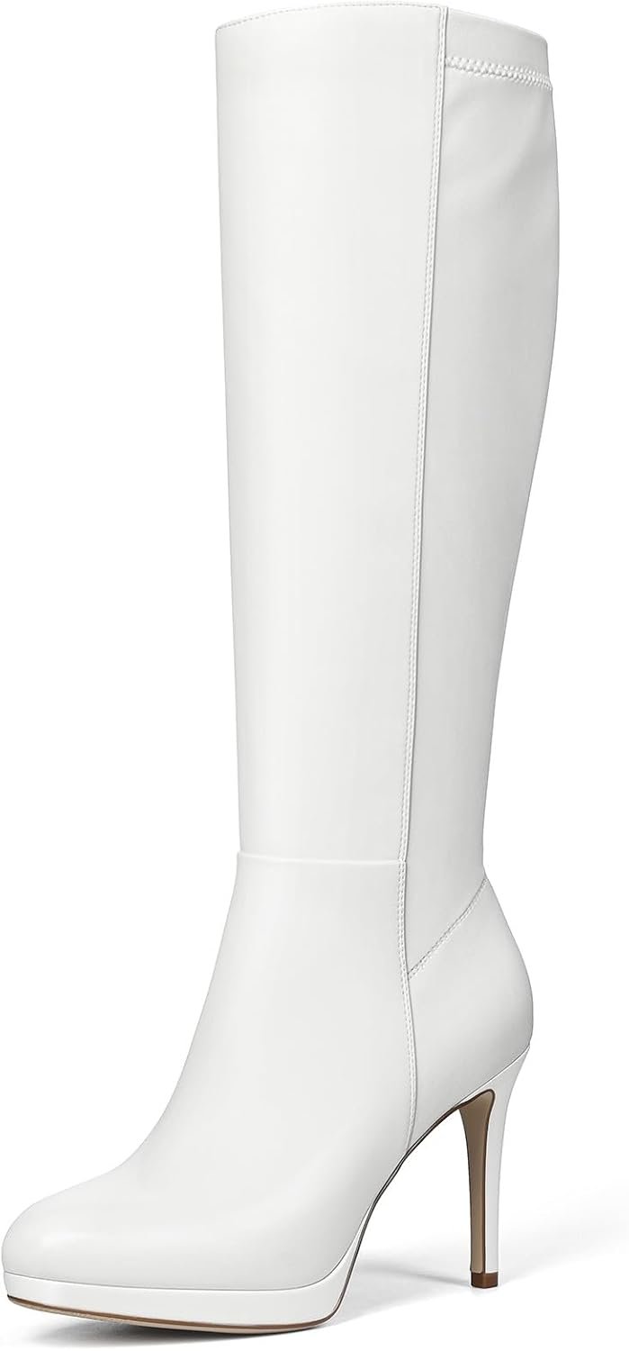 Black Knee High Boots Women - Platform Pointed Toe Stiletto Heel Suede Tall Boots for Fall Winter
