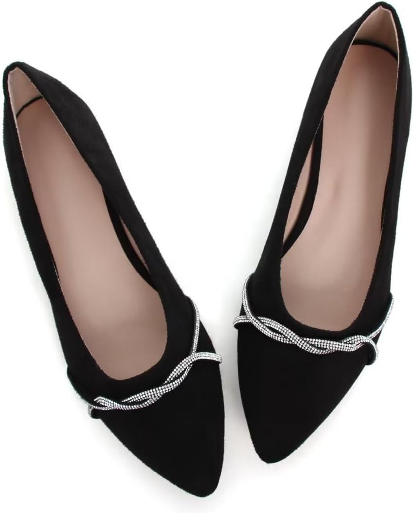 Womens Casual Flats Fashion Chain Pointed Toe Ballet Flats Rhinestone Flats Comfort Slip On Dress Shoes - Image 2