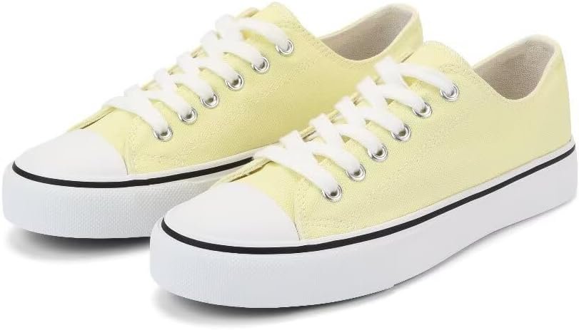 Women Lace Up Canvas Shoes Low Top Fashion Sneakers Casual Tennis Walking Shoes