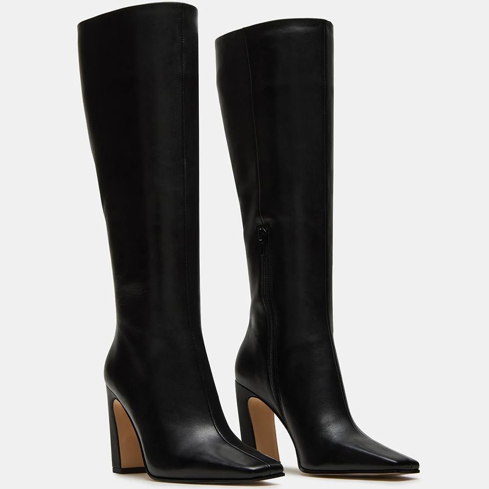 Knee High Boots for Women Square Toe Chunky Heeled Boots with Side Zipper Fashion Dress Elastic Tall Boots - Image 2