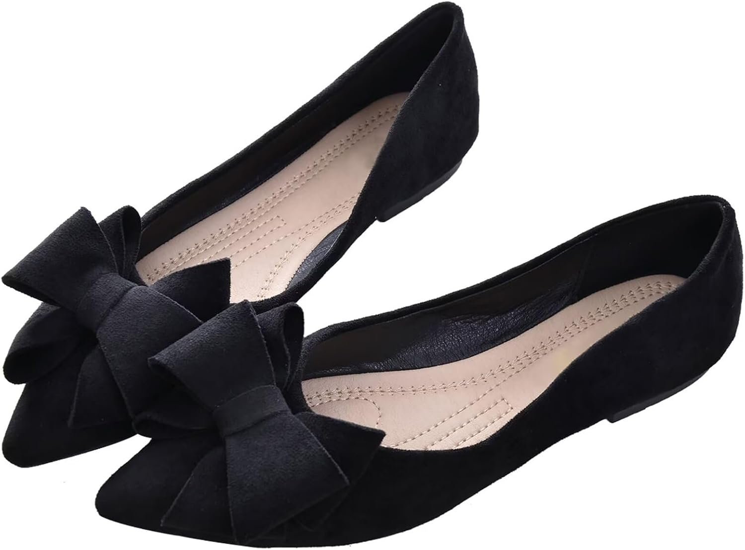 Bowknot Ballet Flats Womens Pointy Toe Casual Flat Shoes Suede Dress Shoes Wear to Work Slip On Moccasins