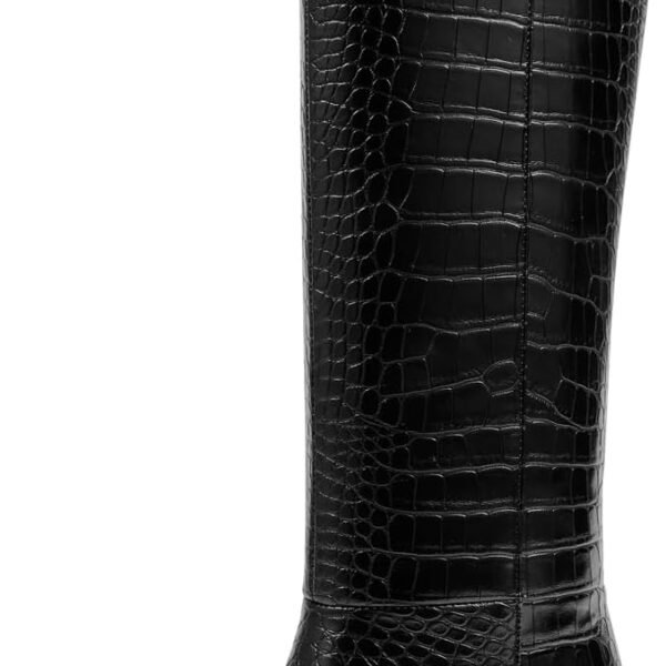 Knee High Boots for Women - Pointed Toe Kitten Heel & Crocodile, Side Full Zipper for Easy Wear, All-Day Comfort Boots for Work, Party and Daily Chic Style