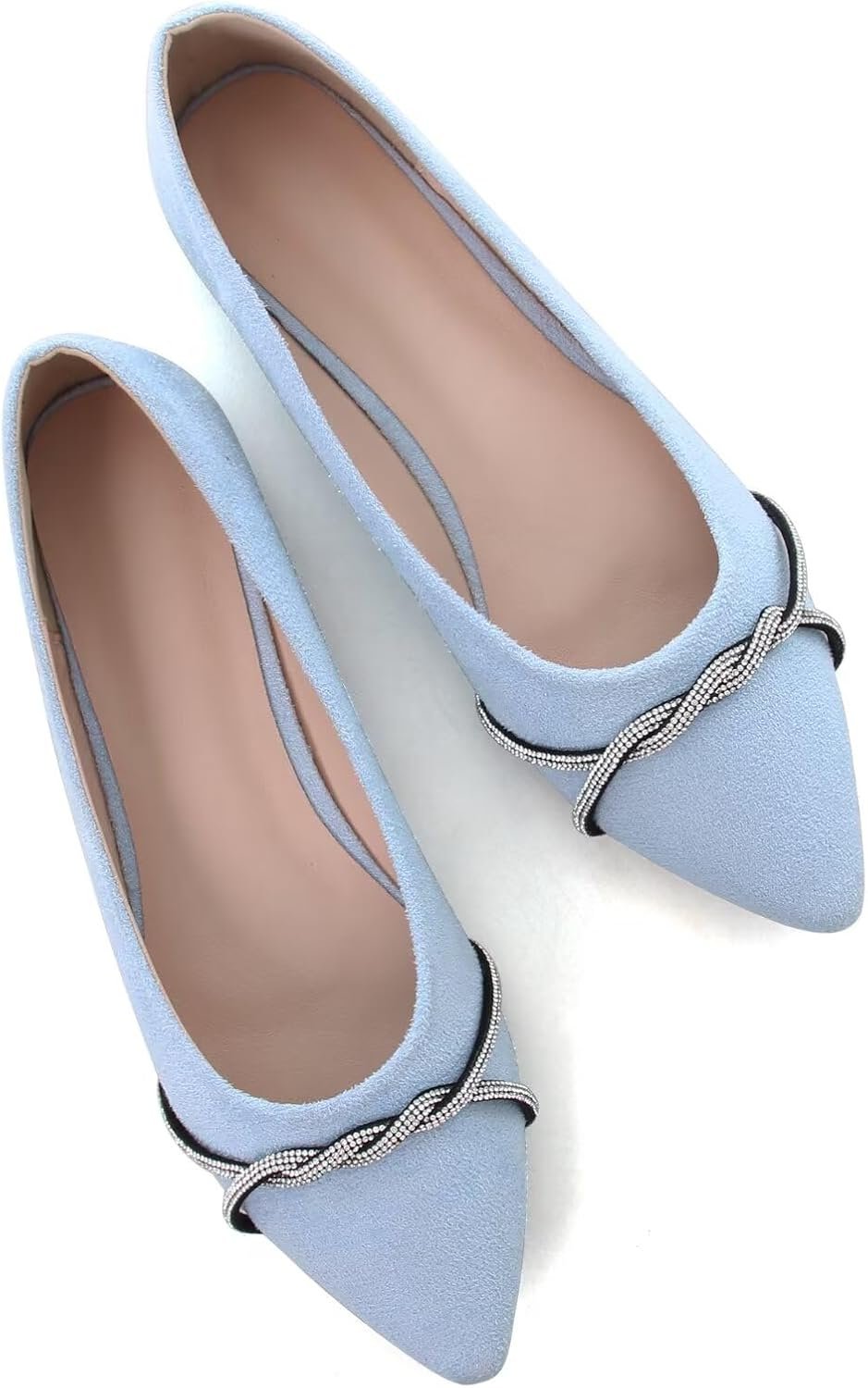 Womens Casual Flats Fashion Chain Pointed Toe Ballet Flats Rhinestone Flats Comfort Slip On Dress Shoes