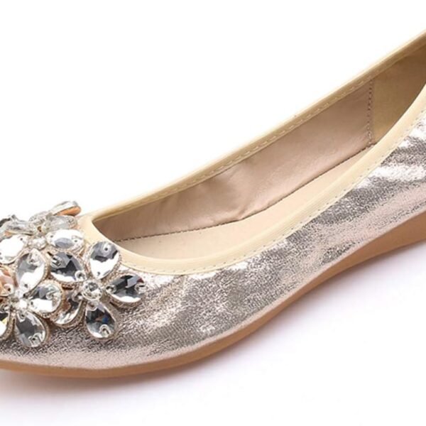 Women Foldable Ballet Flats, Pointed Toe Wedding Rhinestone Slip on Flat Shoes