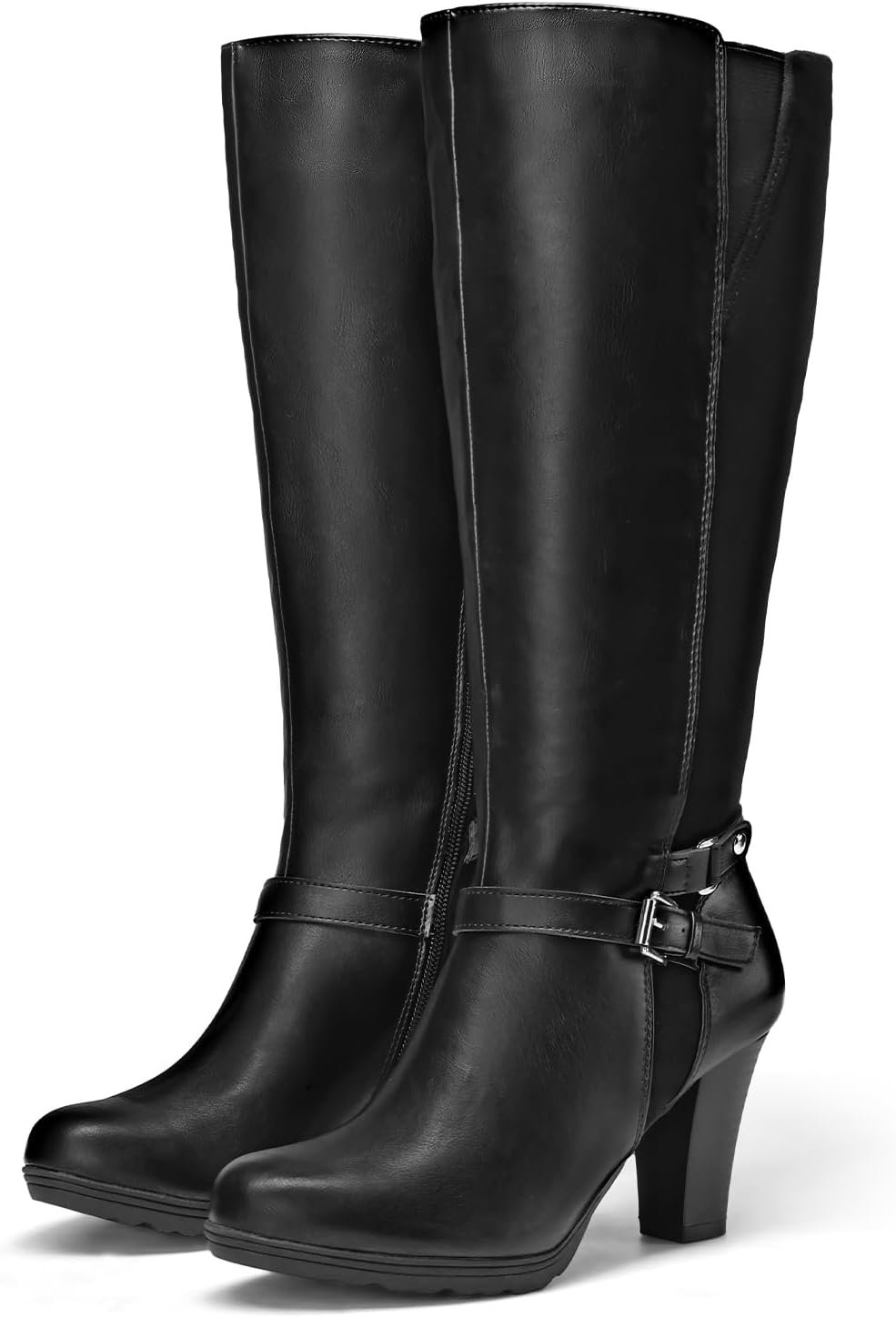 Women's Knee High Boots Chunky Heel Boots with Zipper - Image 2