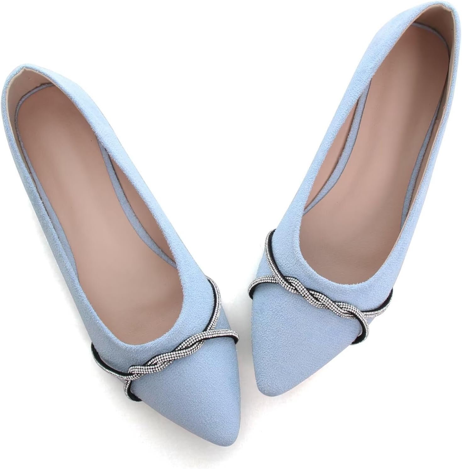 Womens Casual Flats Fashion Chain Pointed Toe Ballet Flats Rhinestone Flats Comfort Slip On Dress Shoes - Image 2