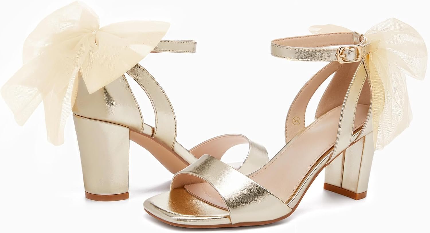 Women's bow high-heeled sandals, chunky heel single strap satin ankle strap buckle dress/wedding shoes - Image 2