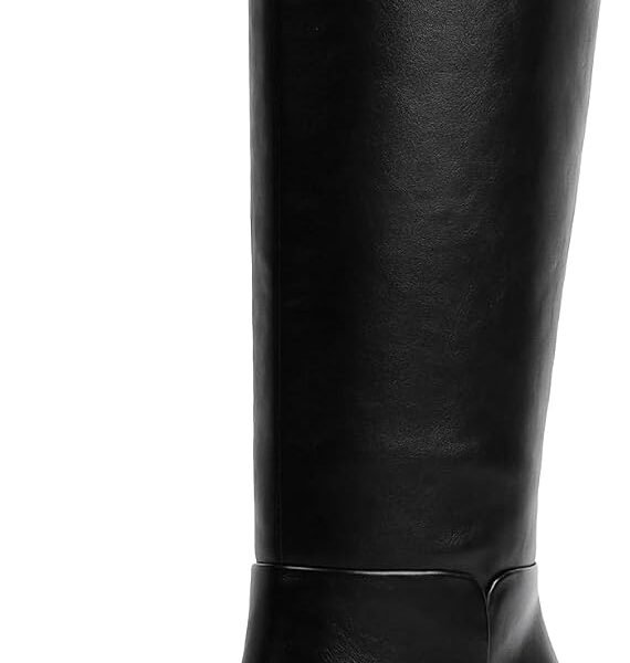 Women Knee High Boots Almond Toe Chunky Block High Heel Side Zipper Long Boots for Women