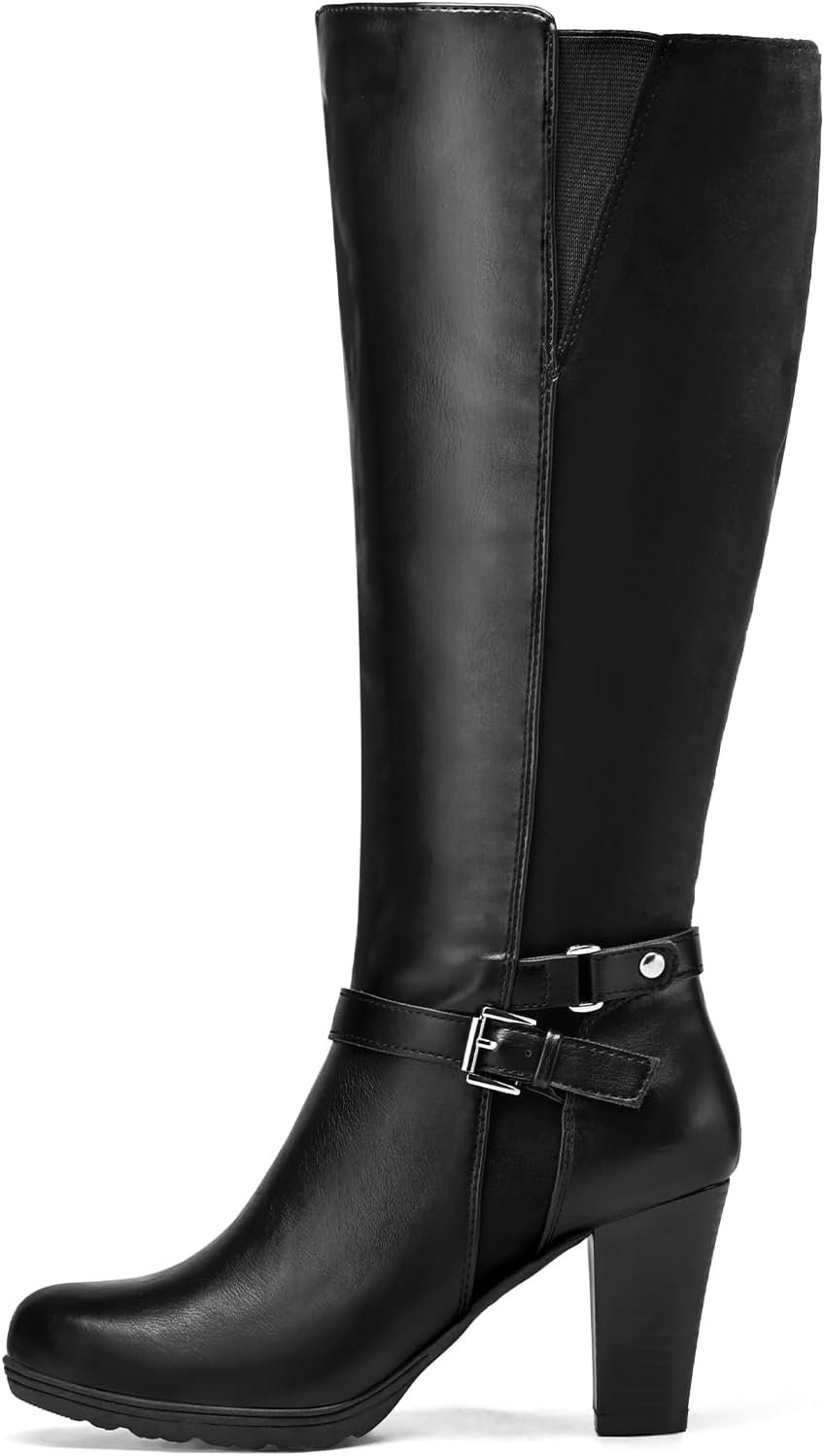 Women's Knee High Boots Chunky Heel Boots with Zipper