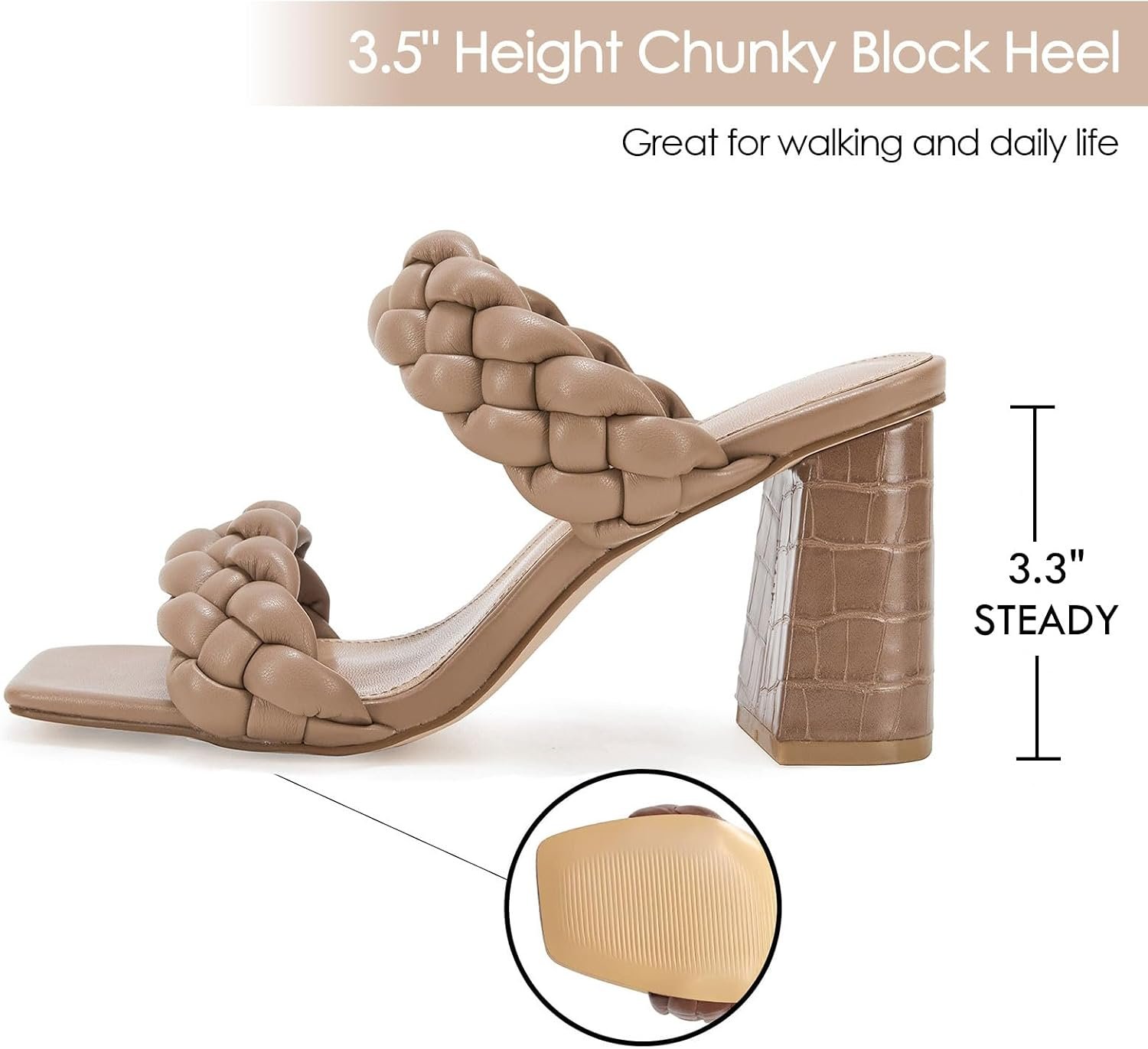Women's woven high-heeled sandals, chunky heel double strap summer dress sandals - Image 2