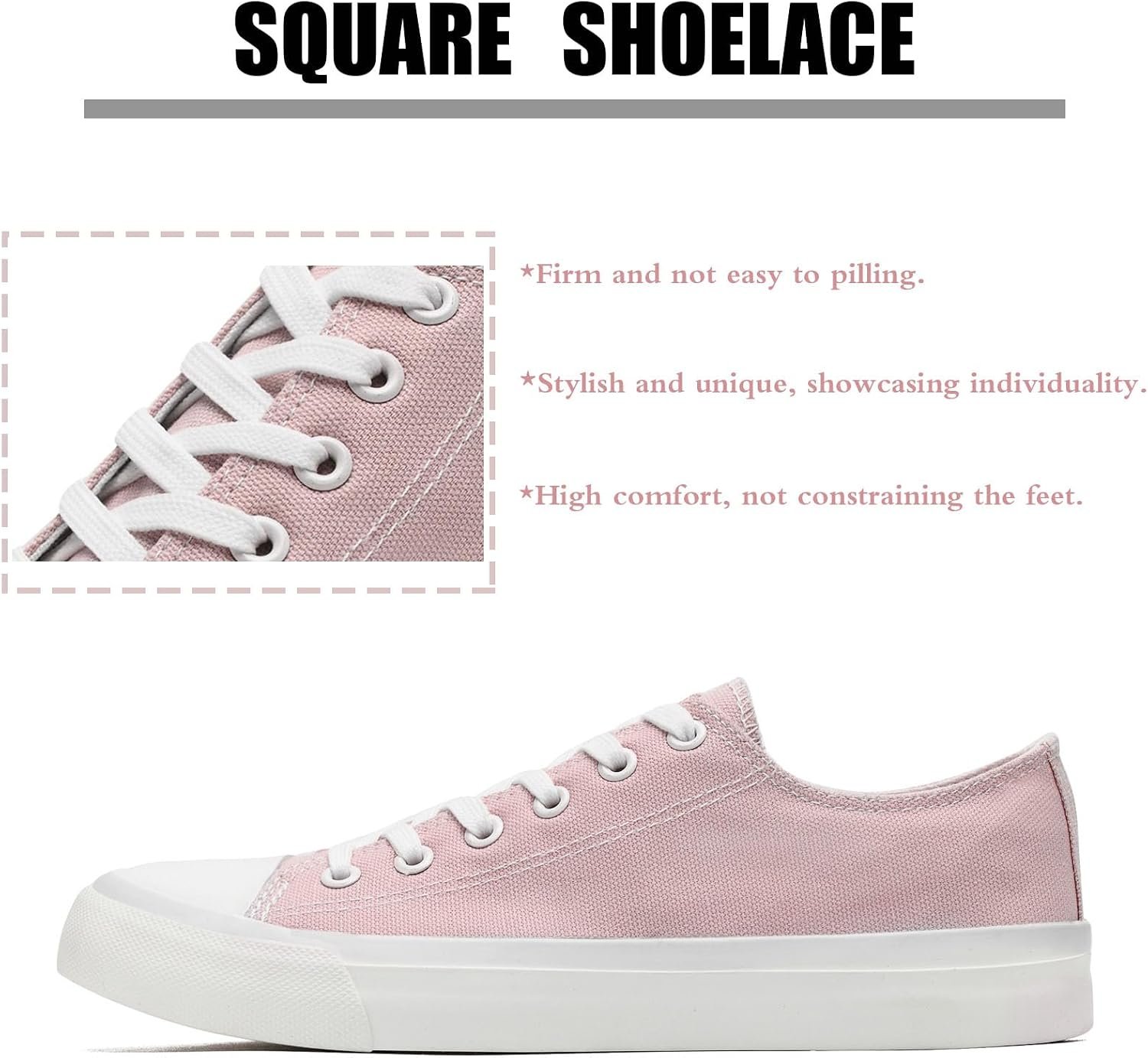 Women Canvas Fashion Sneakers, Grey, Flat Heel, Lace-Up, Lightweight, Breathable, Casual, Summer, Skateboarding - Image 2