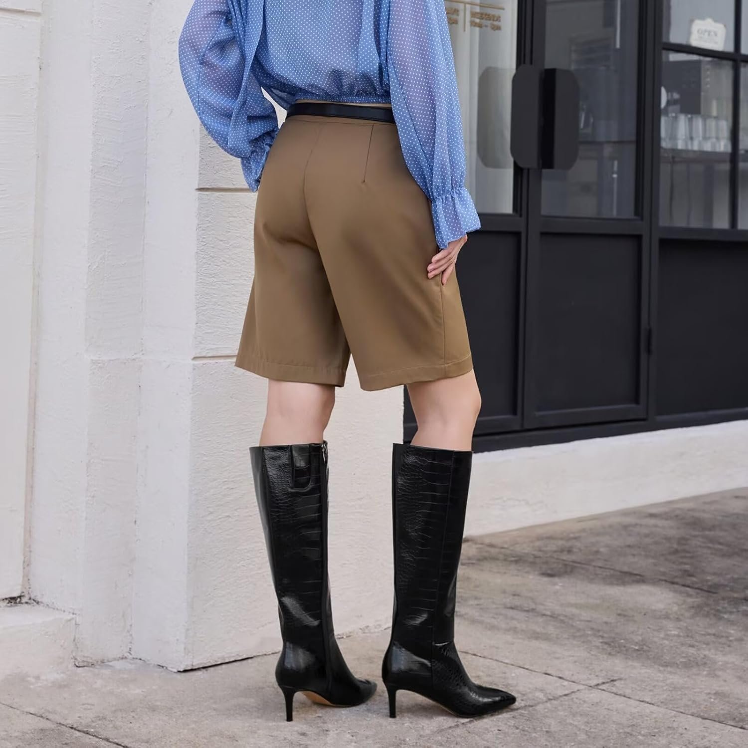 Knee High Boots for Women - Pointed Toe Kitten Heel & Crocodile, Side Full Zipper for Easy Wear, All-Day Comfort Boots for Work, Party and Daily Chic Style - Image 2