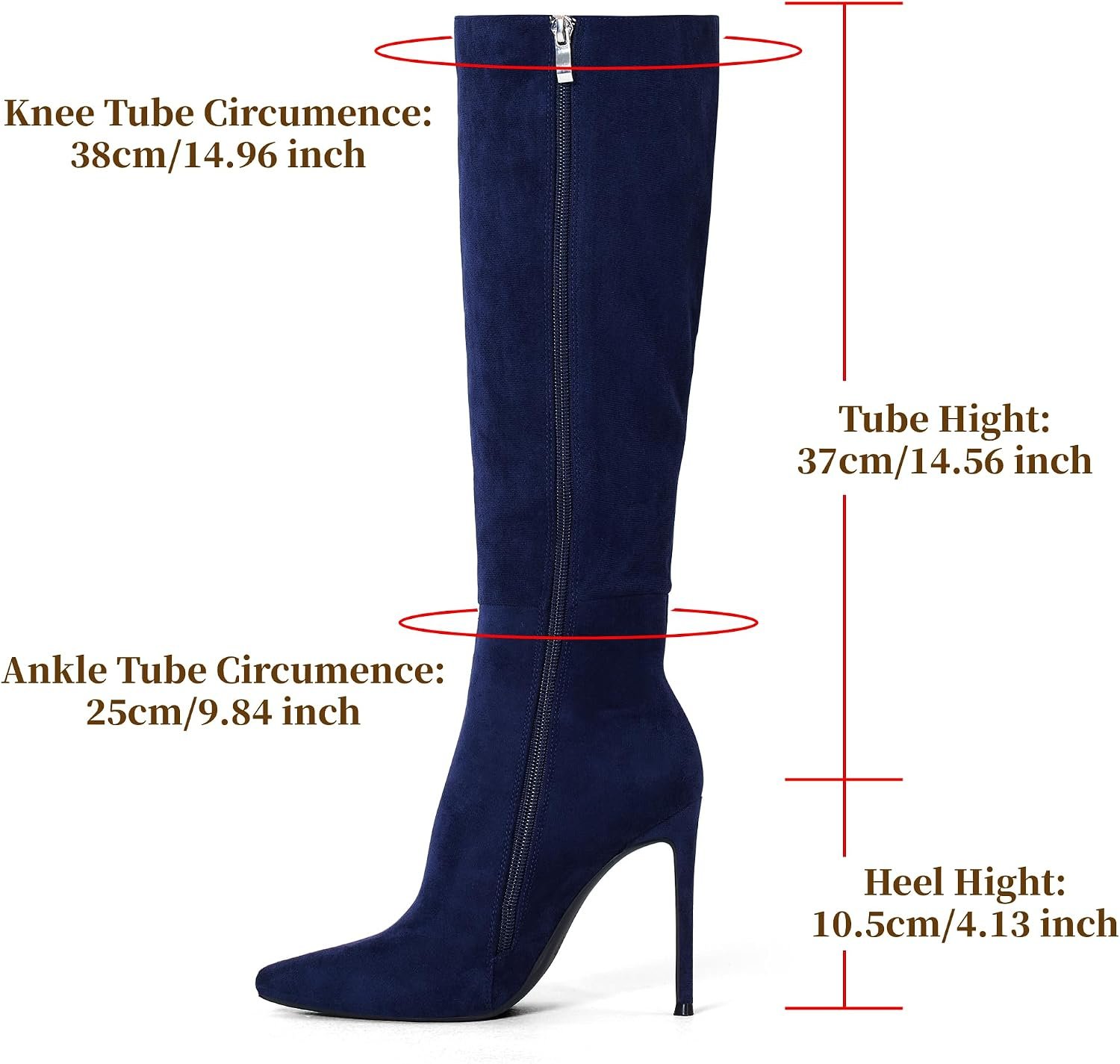4 inch Women's Knee High Long Boots, Stiletto Tall Pointed Toe Heeled Boot Leather Suede Comfortable Sexy - Image 2