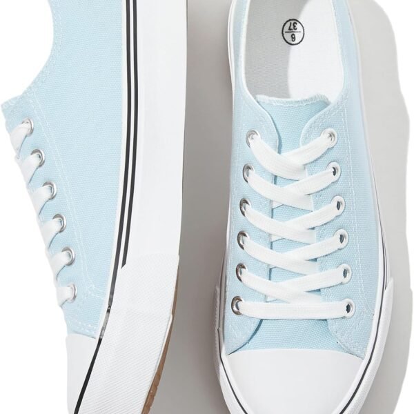 Women White Canvas Sneakers Low Top Lace Up Canvas Shoes Fashion Comfortable