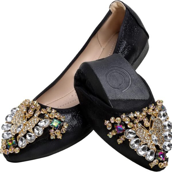 Women's Ballet Flat Shoes - Cute Rhinestones Bow Wedding Flats Slip on Flats for Women Comfort