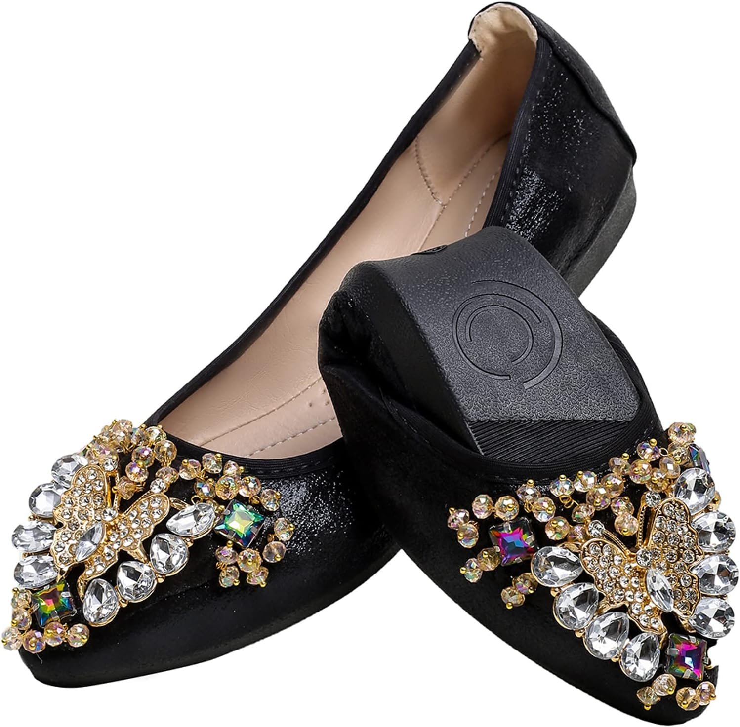 Women's Ballet Flat Shoes - Cute Rhinestones Bow Wedding Flats Slip on Flats for Women Comfort