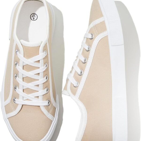 Women Canvas Tennis Shoes Low Top White Black Casual Sneakers for Women Lace Up Fashion Comfortable Walking Shoes