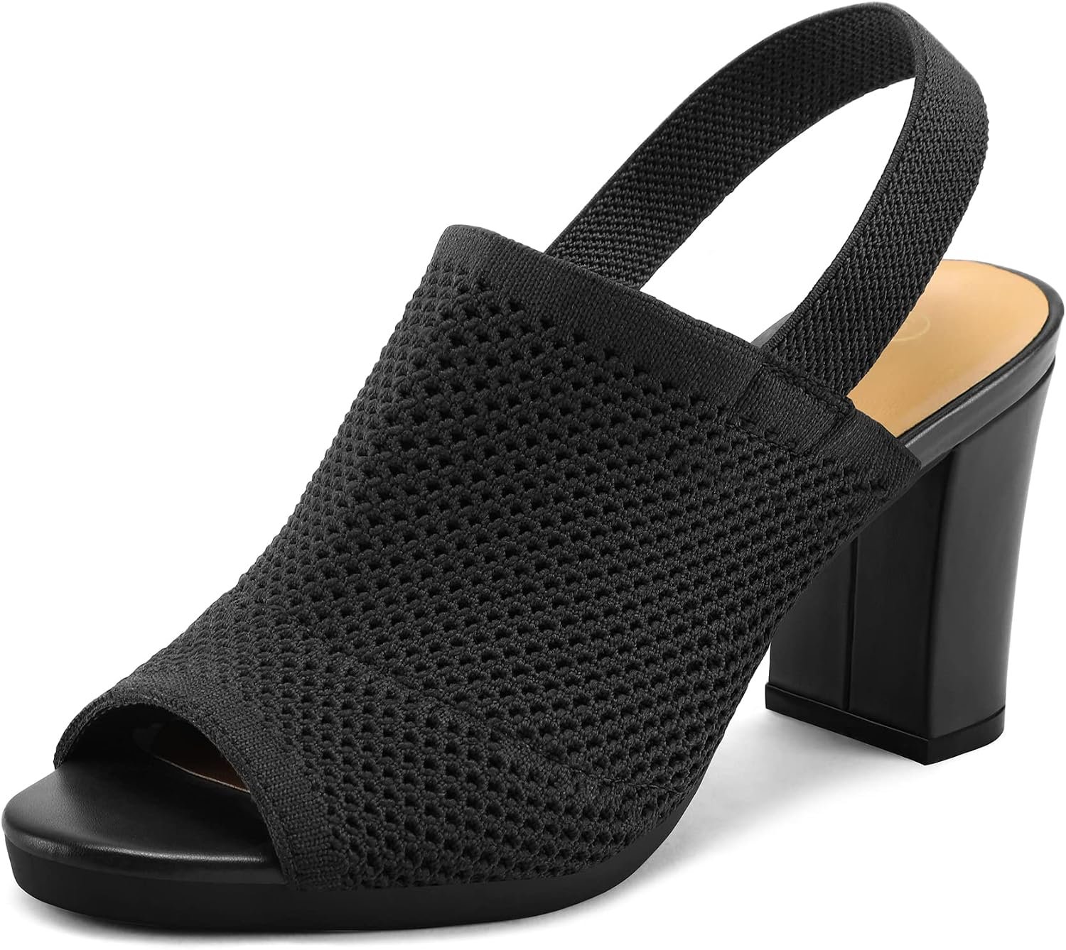 Women's knitted chunky heels, elastic back-lace-up open-toe sandals, 3-inch heel