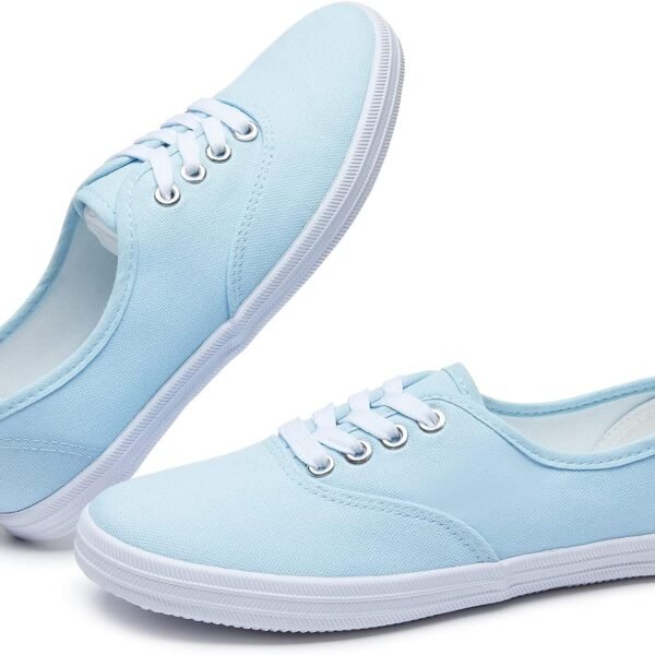 Women White Canvas Sneakers Low Top Lace-up Canvas Shoes Lightweight Casual Tennis Shoes