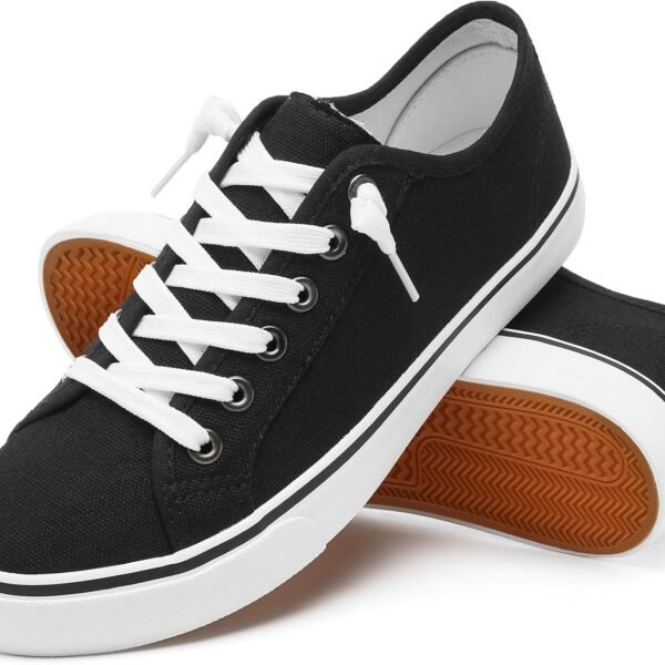 Women Canvas Sneaker Slip On Non Slip Casual Shoes Lace Up Canvas Low Top White Shoes Loafers for Women Fashion Black Sneaker
