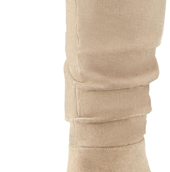 Knee High Suede Slouch Boots for Women Fashion Round Toe with high heeled Kitten Heel for Elegant Versatile Wear