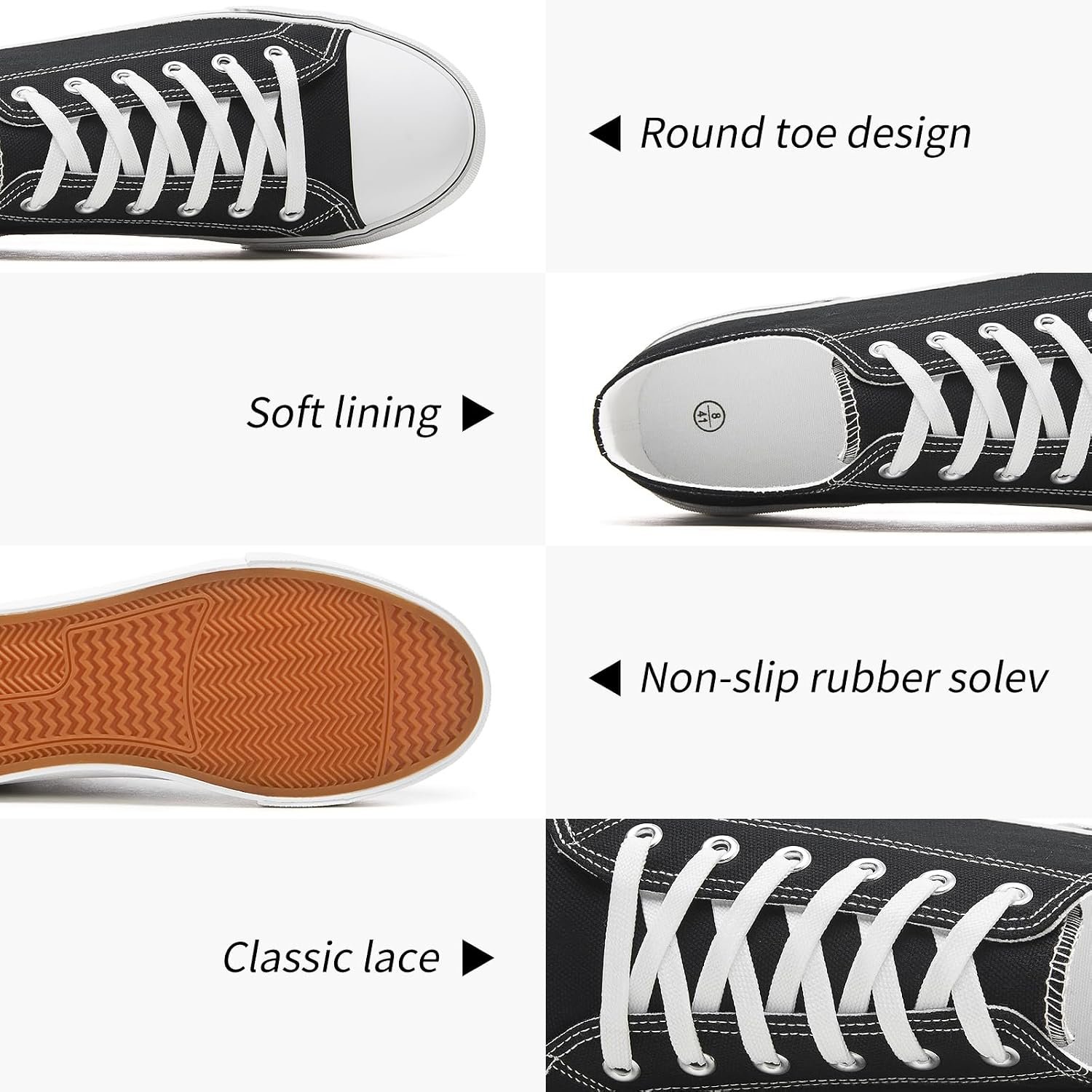 Men Canvas Low top Shoes Classic Casual Sneakers Black and White Fashion Shoes - Image 2