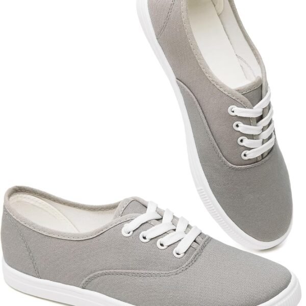 Women Classic White Sneakers,Low Top White Canvas Shoes,Lightweight Casual Canvas Sneakers