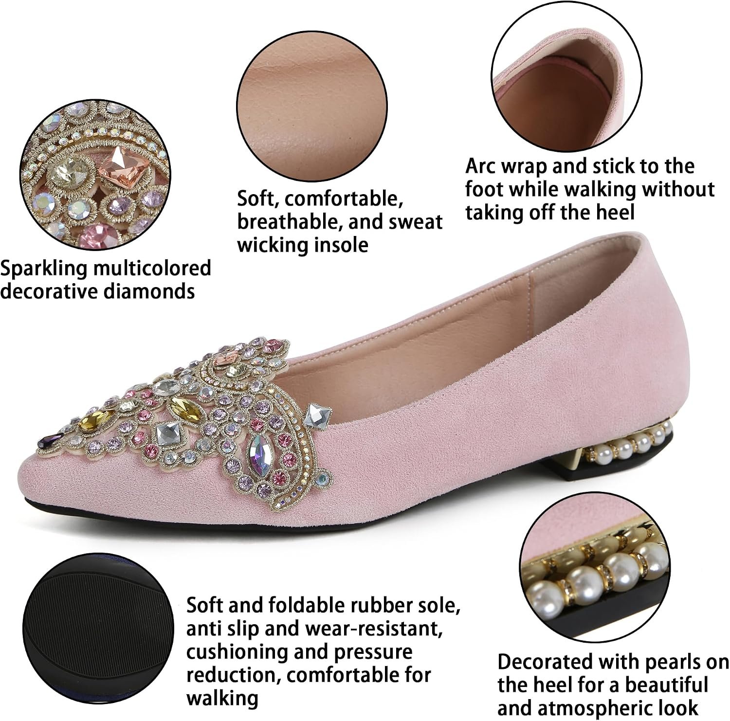 Flats for Women Bling Rhinestone Pointed Flat Shoes Comfort Slip on Low Heel Wedding Dress Shoes Ballet Flat Shoe - Image 2