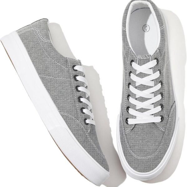 men Canvas White Black Sneakers Shoes Low Top Lace Up Casual Walking Shoes Sneakers