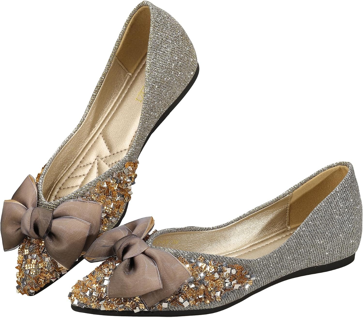 Flats Women Rhinestone Wedding Flats Comfort Pointed Toe Ballet Flats Dress Flats for Women - Image 2