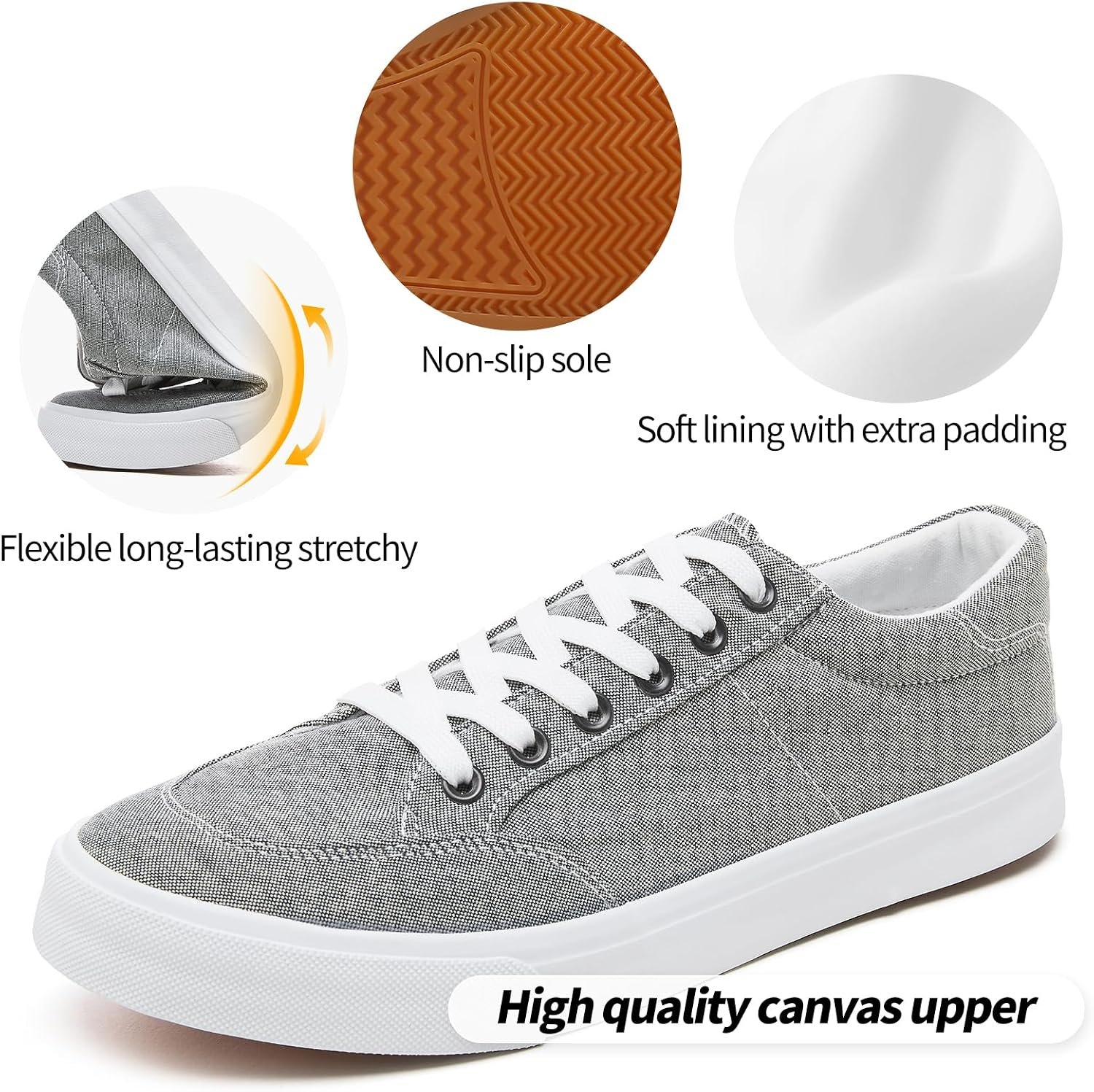 men Canvas White Black Sneakers Shoes Low Top Lace Up Casual Walking Shoes Sneakers - Image 2
