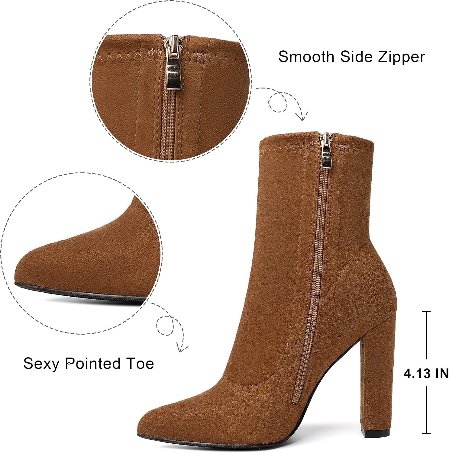 Women's Sock Boots Chunky Heel Ankle Booties Elastic Suede Pointed Toe Fall Winter High Heeled Mid Calf Boots - Image 2