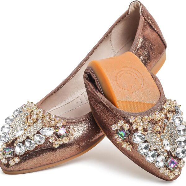 Women's Ballet Flat Shoes - Cute Rhinestones Bow Wedding Flats Slip on Flats for Women Comfort