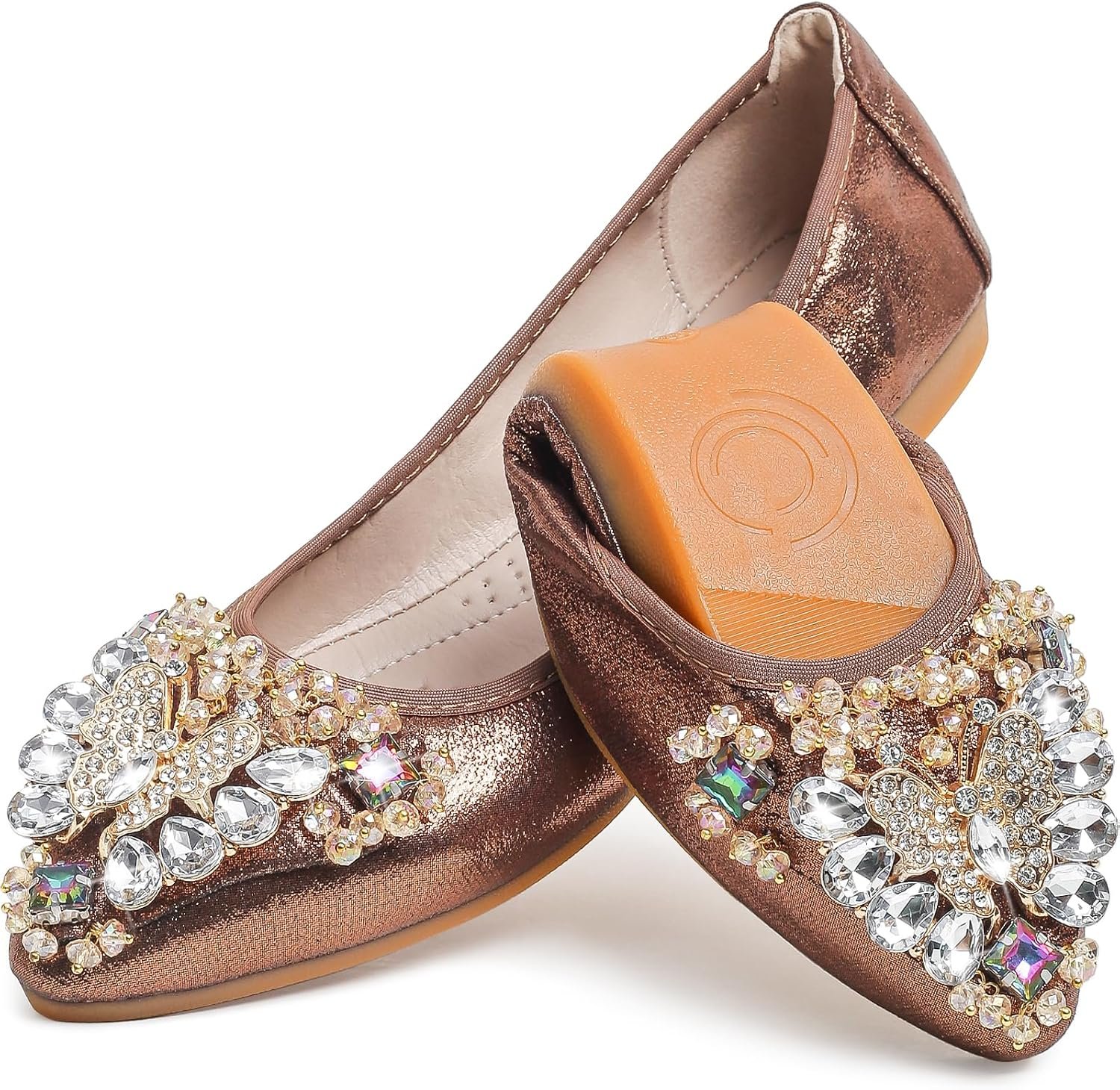 Women's Ballet Flat Shoes - Cute Rhinestones Bow Wedding Flats Slip on Flats for Women Comfort