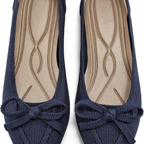Ballet Flats Shoes for Women: Dressy Pointed Toe Bow Knit Flats Comfortable Slip On Work Business Shoes for Driving Dating Wedding