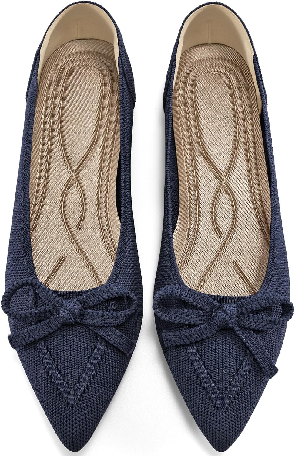 Ballet Flats Shoes for Women: Dressy Pointed Toe Bow Knit Flats Comfortable Slip On Work Business Shoes for Driving Dating Wedding
